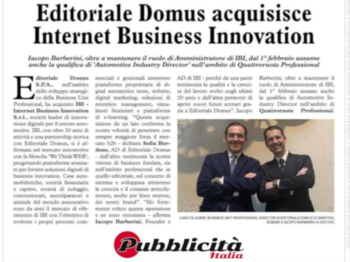 IBI - Internet Business Innovation. Editoriale Domus investe su IBI